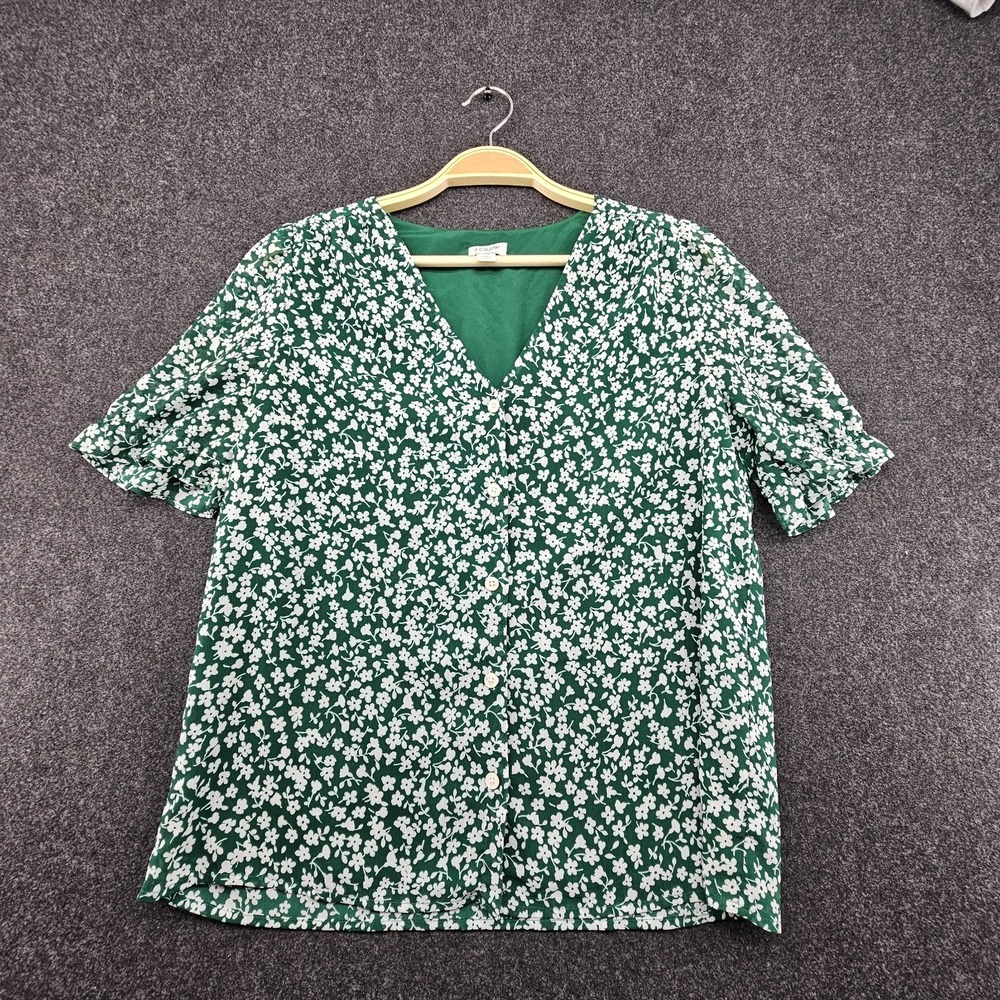 J.Crew Factory V-neck puff-sleeve top Green Floral Size Small